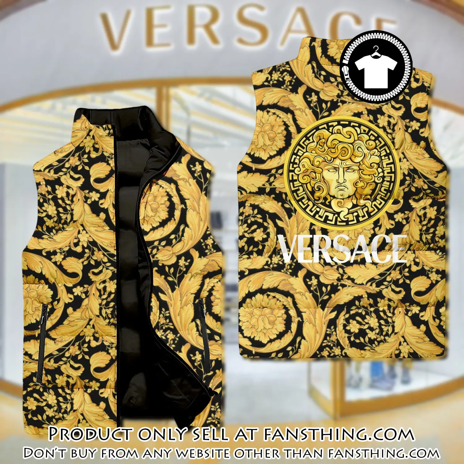 Versace yellow black logo type 02 luxury brand 3d sleeveless down jacket fst0505580